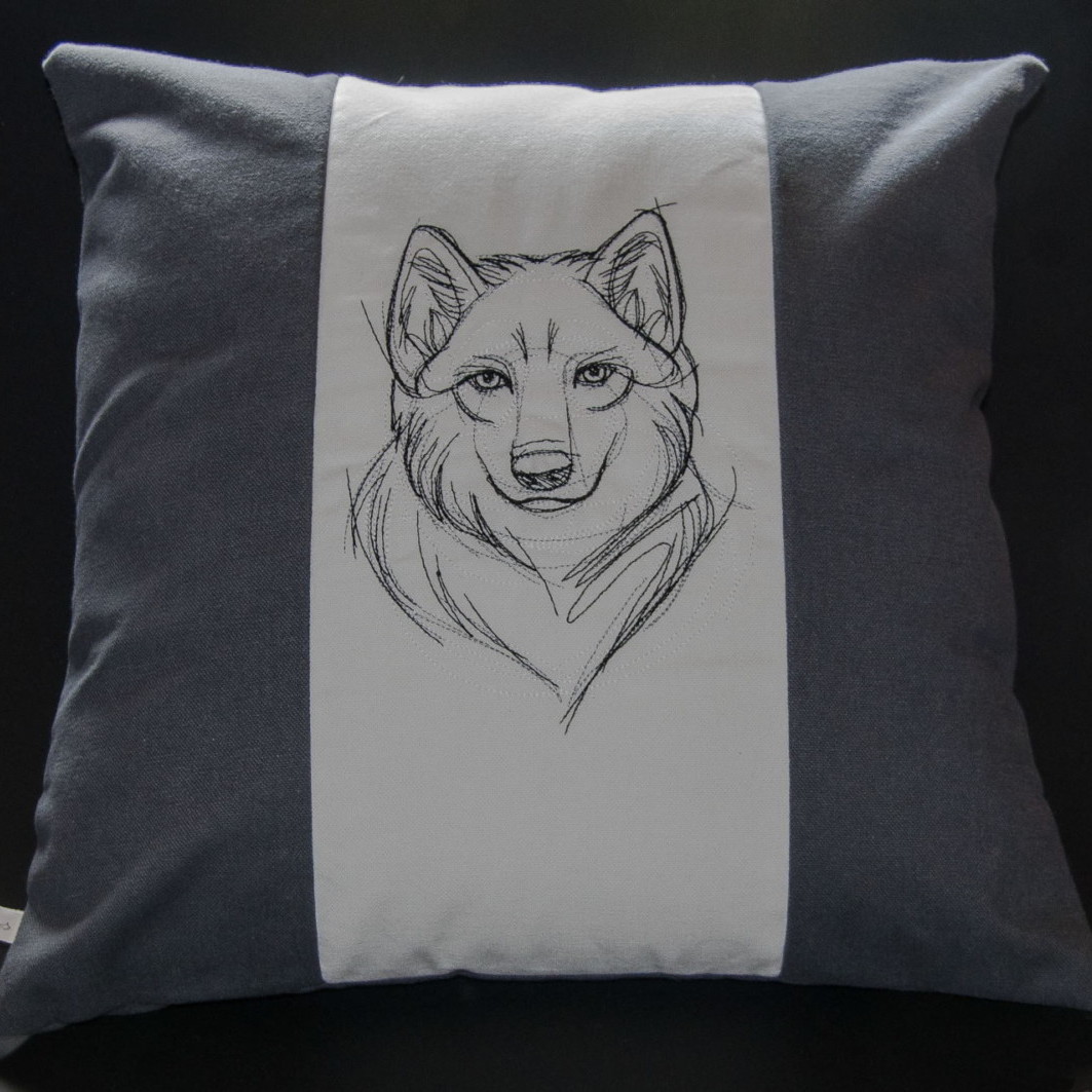 Housse de coussin Loup2, fabrication artisanale