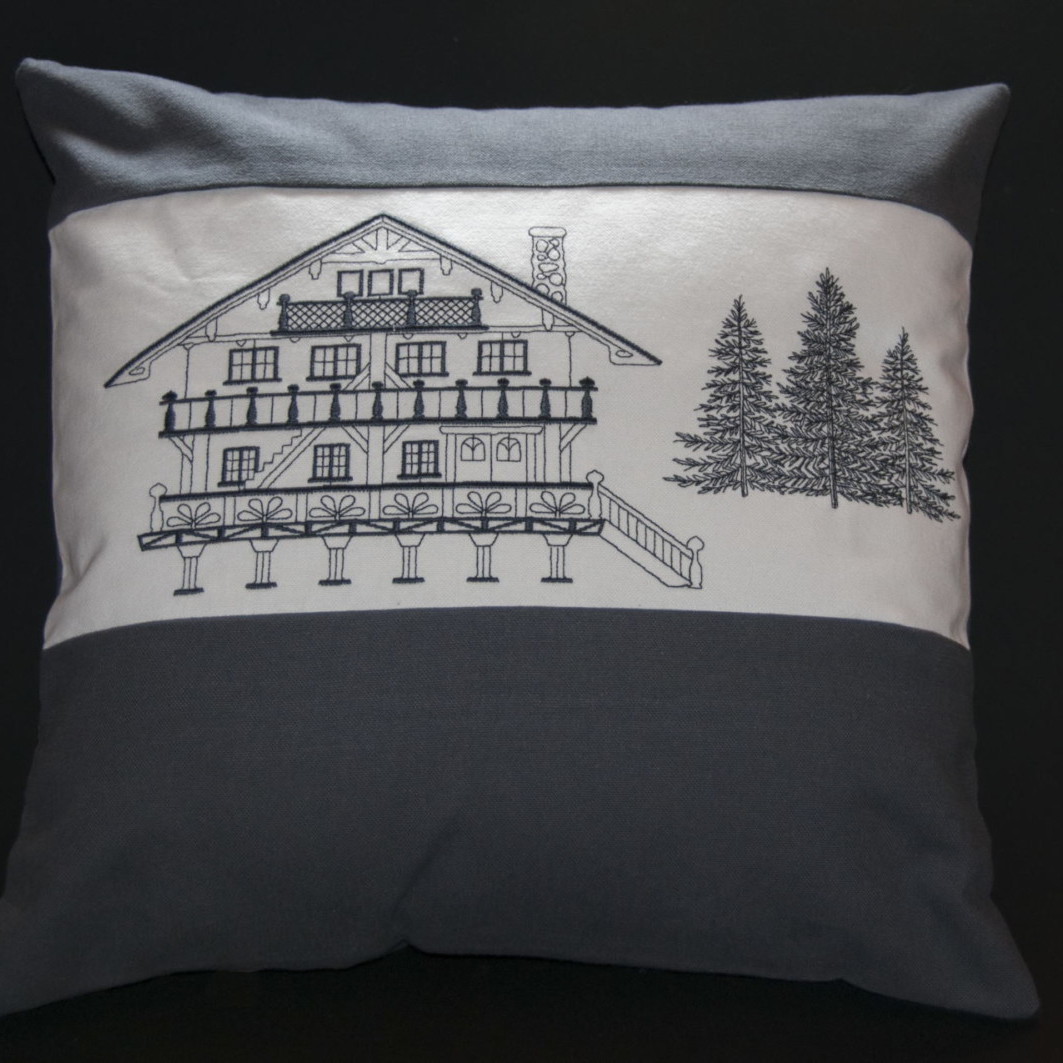 Housse de coussin chalet gris, fabrication artisanale