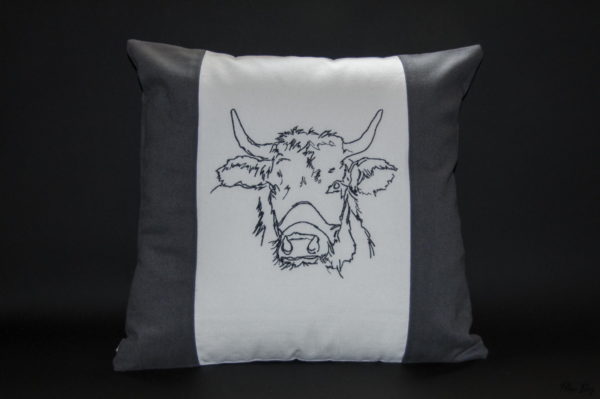 housse de coussin vache claudine gris, fabrication artisanale