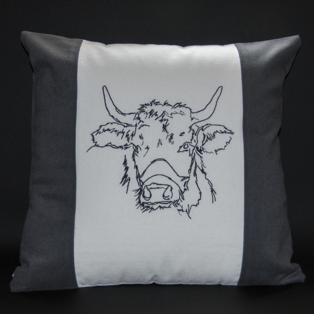 housse de coussin vache claudine gris, fabrication artisanale