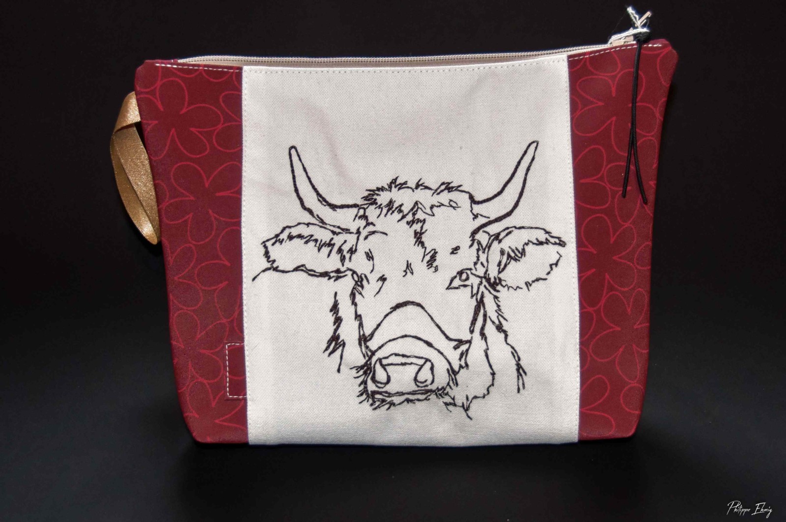 Pochette vache rouge, accessoire mode femme, trousse de toilette