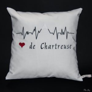 Housse de coussin 40x40 : Cœur de Chartreuse (écru) arrière noir