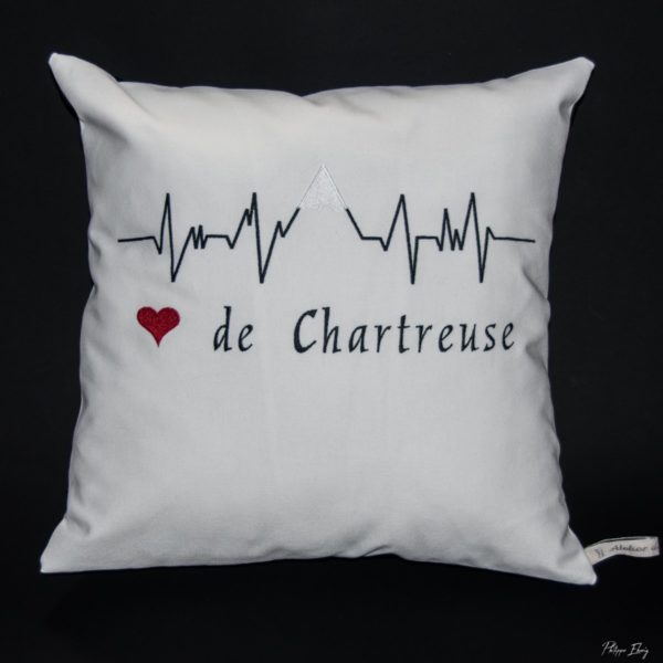 Housse de coussin 40x40 : Cœur de Chartreuse (écru) arrière noir