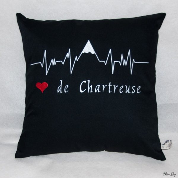 Housse de coussin 40x40 : Cœur de Chartreuse (noir)