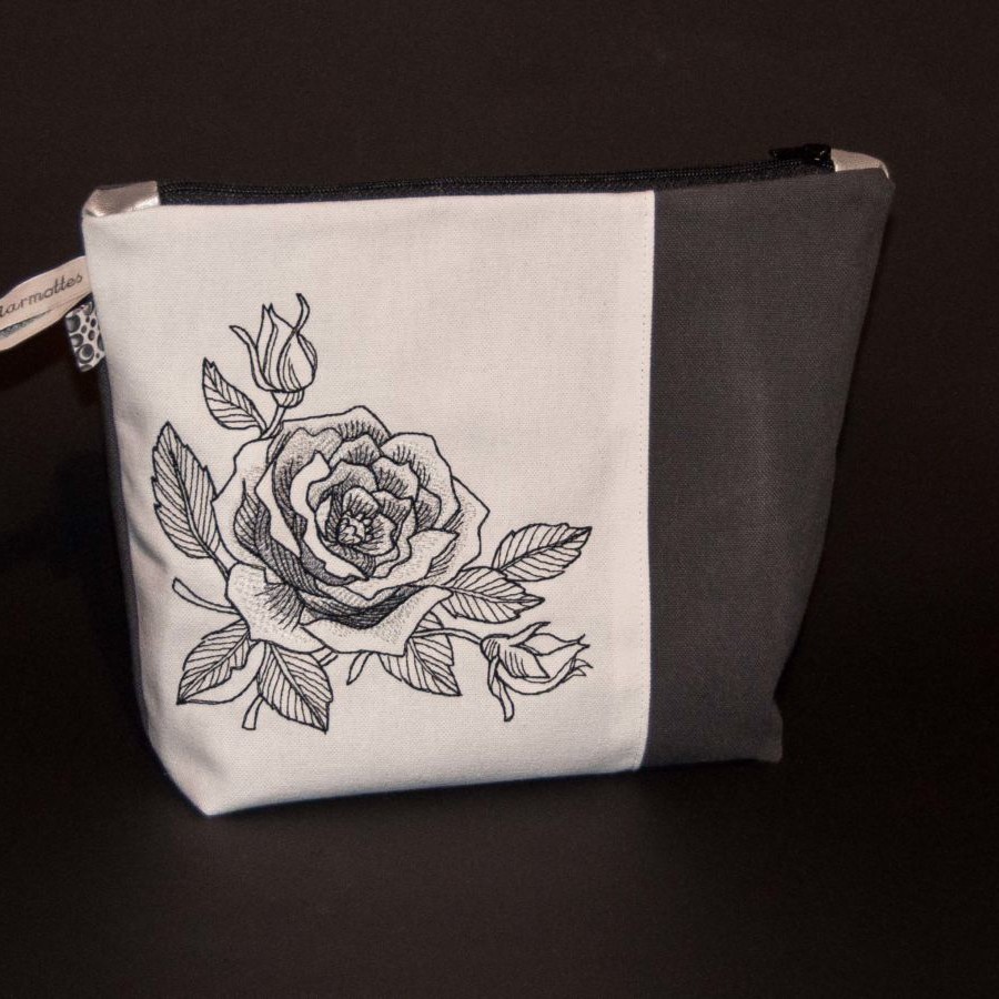 Pochette rose au fusain, trousse, accessoire mode femme