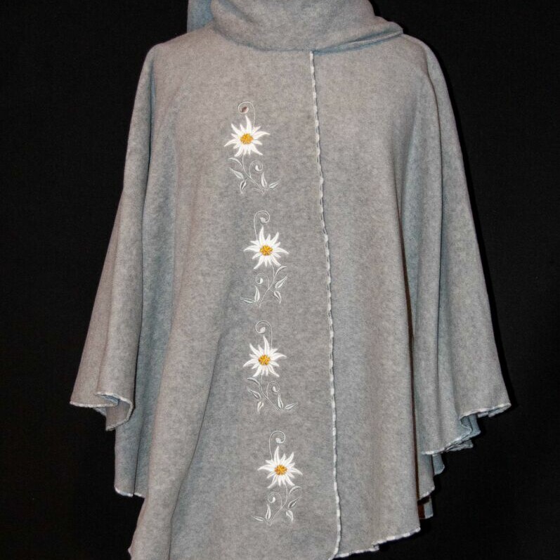 Cape brodée : Edelweiss gris moyen, mode femme